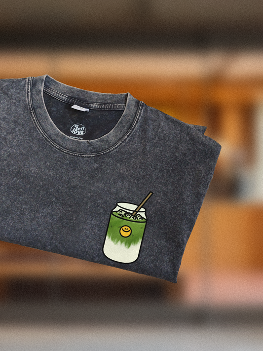 Too Matcha to Handle 🍵 Acid Wash Oversized T-Shirt: Storm Grey