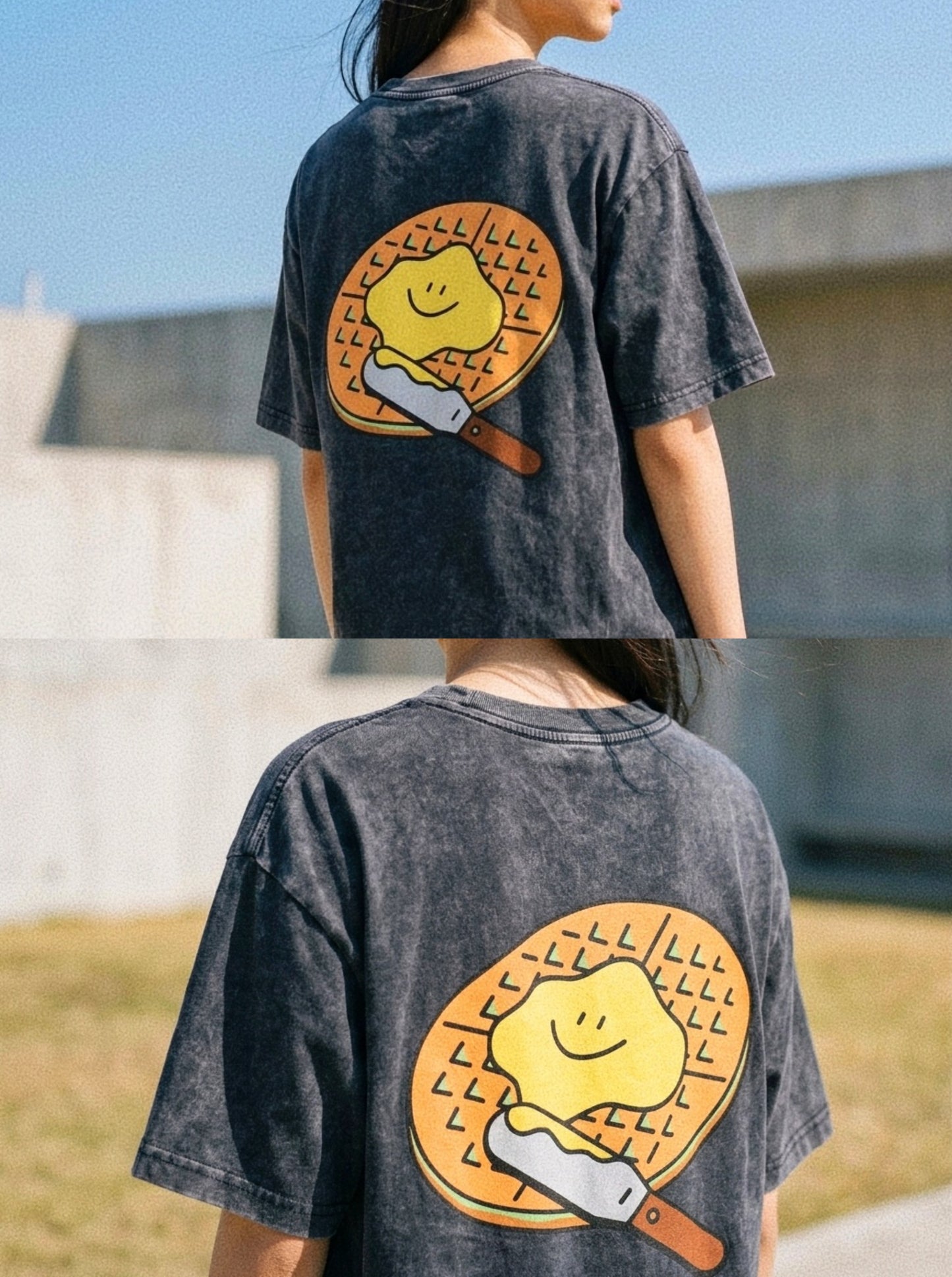 Neighbourhood Waffle 🧇 Acid Wash Oversized T-Shirt: Storm Grey