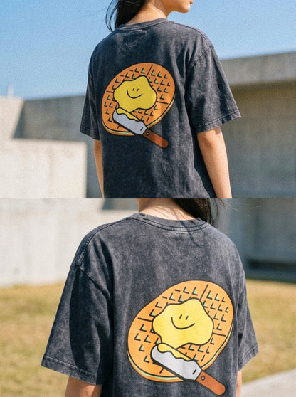 Neighbourhood Waffle 🧇 Acid Wash Oversized T-Shirt: Storm Grey