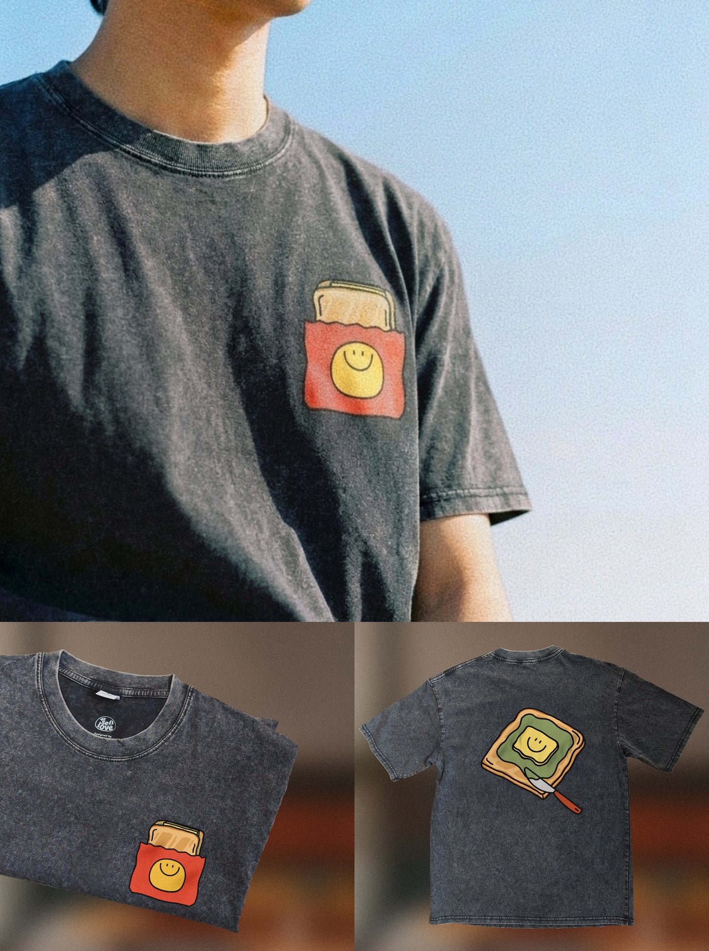 Traditional Kaya Toast 🍞 Acid Wash Oversized T-Shirt: Storm Grey