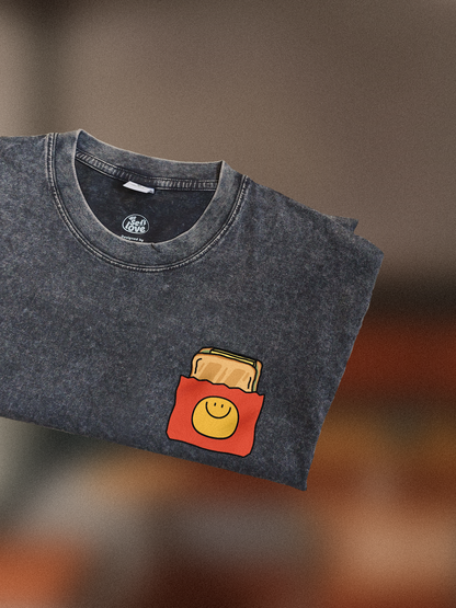 Traditional Kaya Toast 🍞 Acid Wash Oversized T-Shirt: Storm Grey