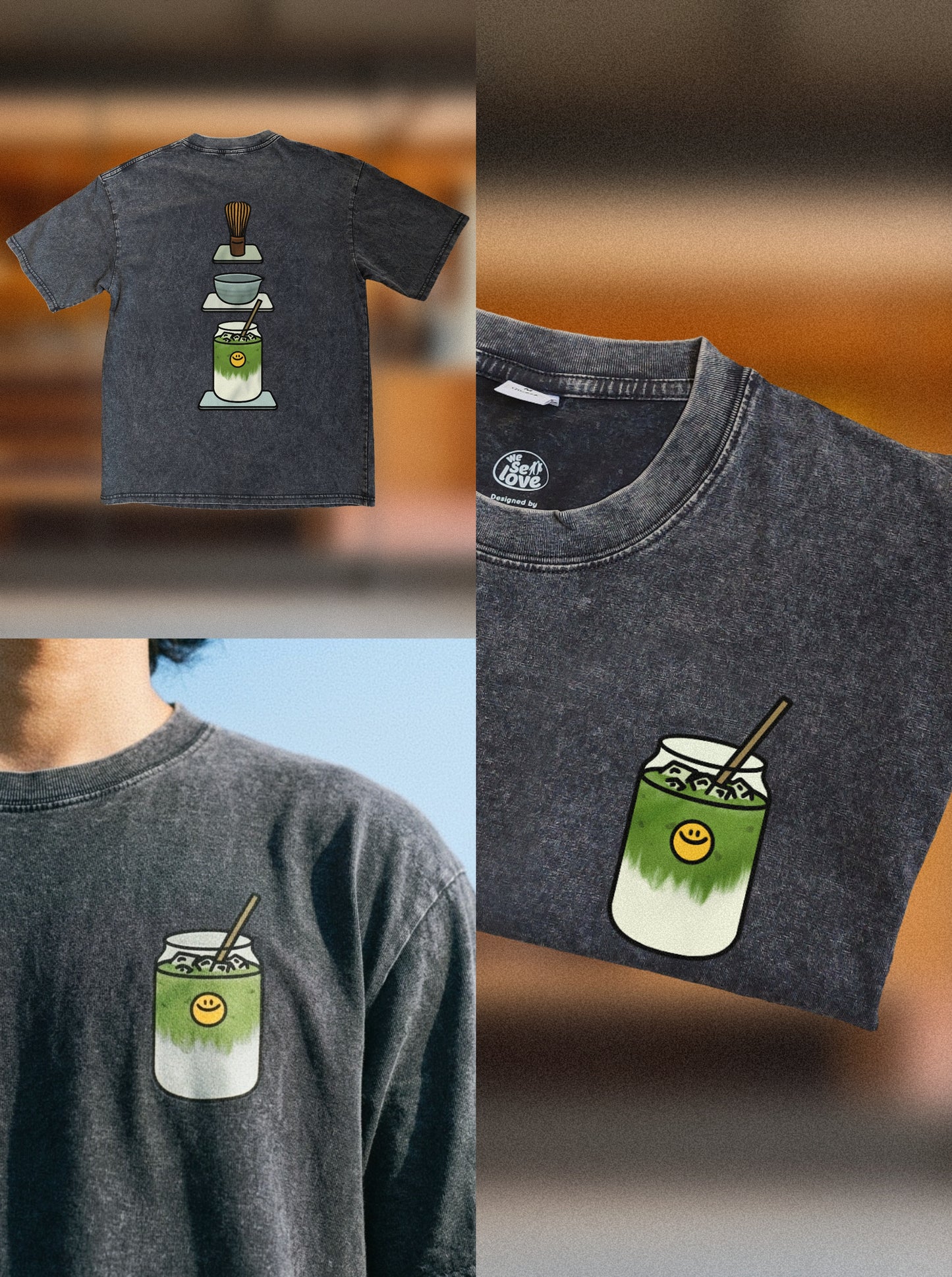 Too Matcha to Handle 🍵 Acid Wash Oversized T-Shirt: Storm Grey