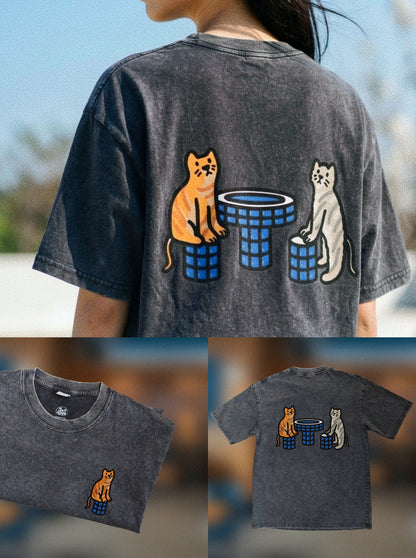 Void Deck Kitties 🐈 Acid Wash Oversized T-Shirt: Storm Grey