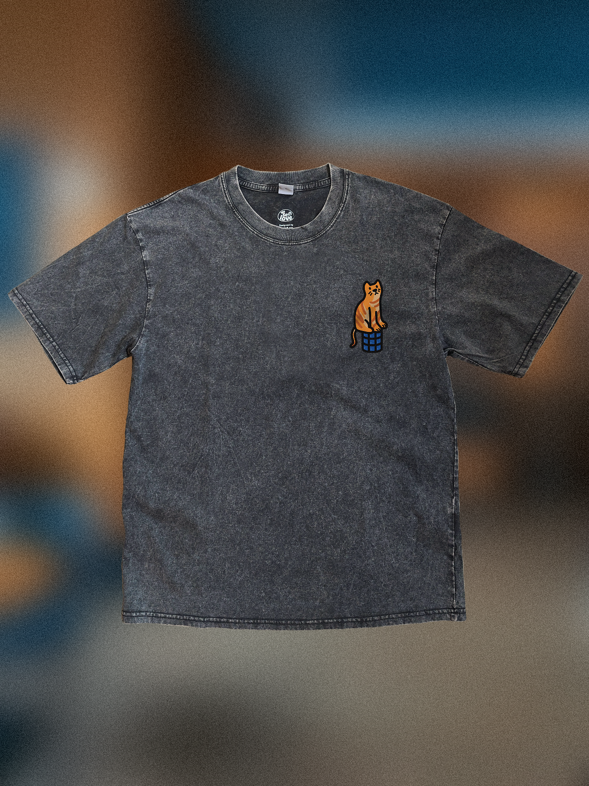 Void Deck Kitties 🐈 Acid Wash Oversized T-Shirt: Storm Grey